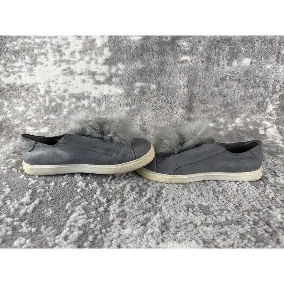 Steve Madden Size 8M Faux Fur Suede Pom Pom Puff Ball Gray Sneakers Pull On - Picture 6 of 10